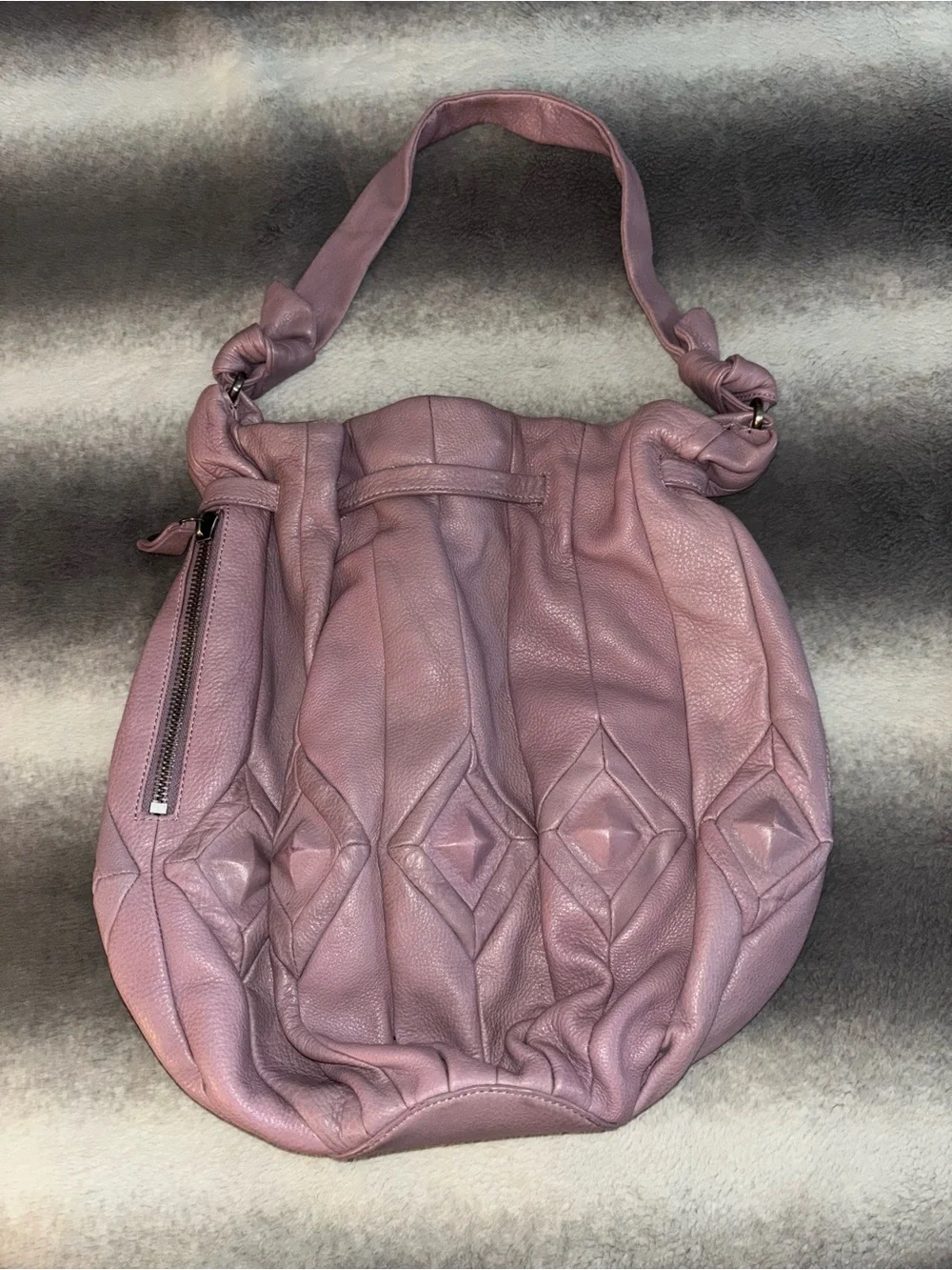 Elliott Lucca Lavender Leather Diamond Woven Bucket Hobo Shoulder Bag
